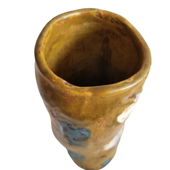 Art Pottery Vase Butterfly Hand Painted Lumpy Bumpy Leans Butterflies Whimsical - Picture 7 of 9